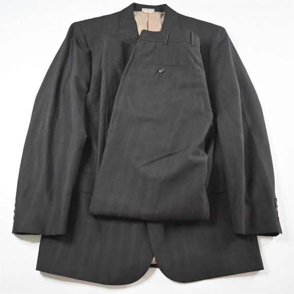 Vtg Mens 42R 32x32 Brown Check Wool Mens Jacket Pants Suit